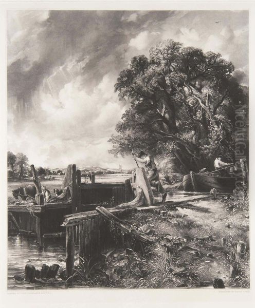 The Lock; And Dedham Vale Oil Painting by David Lucas