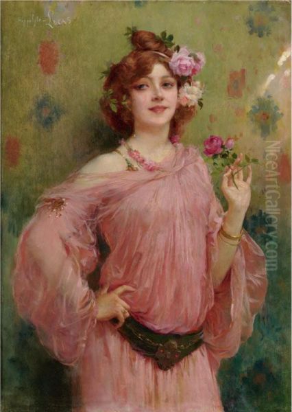 A Beauty In Pink Oil Painting by Hippolyte Lucas