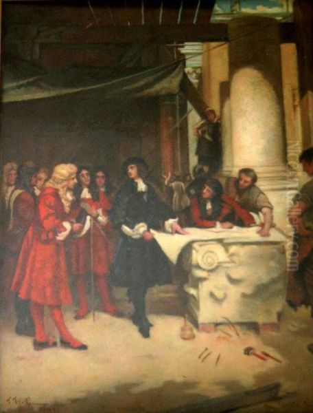 King Charles Ii And Sir Christopher Wren At St. Paul's Cathedral Oil Painting by John Seymour Lucas