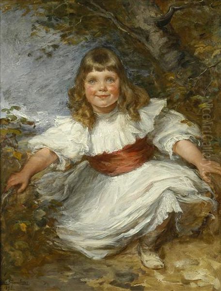 Dressed Forthe Party, Study Of A Young Girl In A Woodland Setting Oil Painting by Marie Ellen Seymour Lucas