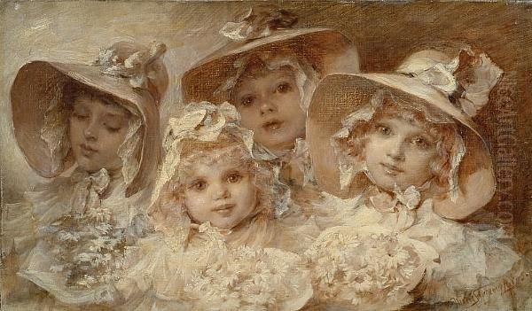 Four Sisters Oil Painting by Marie Ellen Seymour Lucas