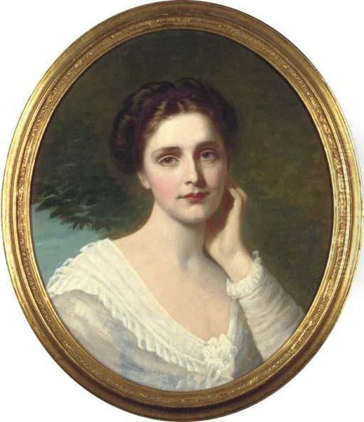 Portrait Of A Lady In A White Dress, Bust Length Oil Painting by William Lucas