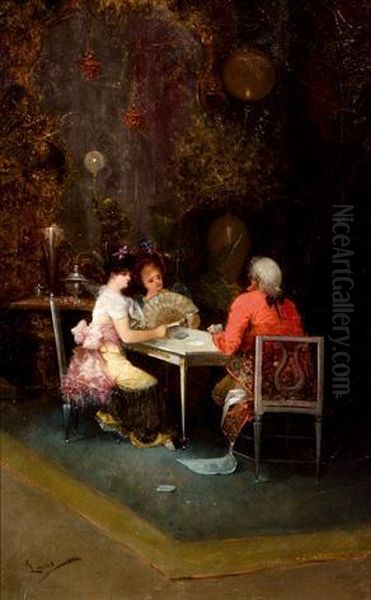 La Partida De Cartas Oil Painting by Eugenio Lucas Villamil