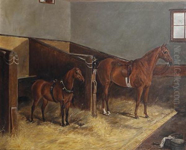 Alert And Two-penny In A Stable Oil Painting by Henry Frederick Lucas-Lucas