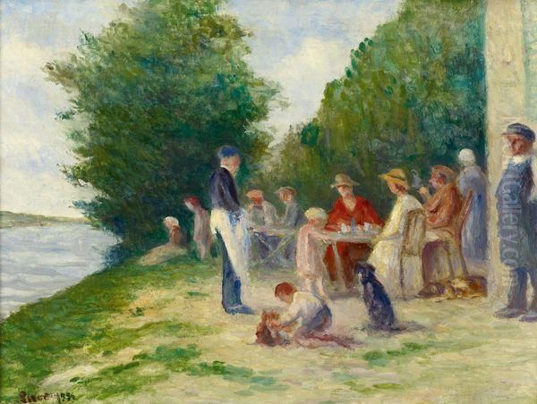 L'aperitif Au Bord De La Seine Oil Painting by Maximilien Luce