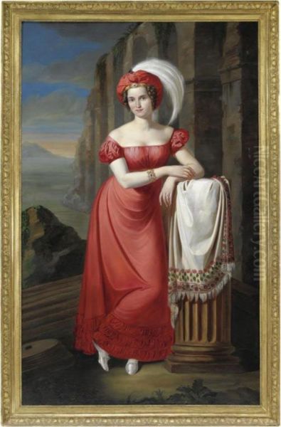 Portrait Of A Lady In A Red Dress Oil Painting by Pietro Luchini