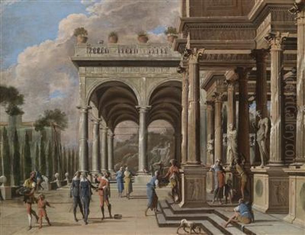 Palatial Architecture With Figures Oil Painting by Ascanio Luciani