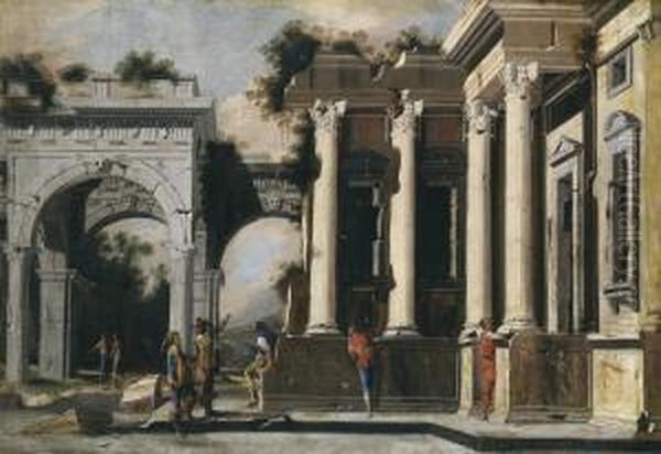 Ruins And Columns In Composite Order Witharch Oil Painting by Ascanio Luciani