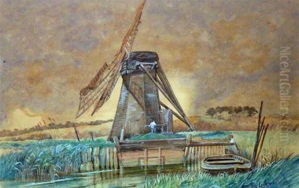 Windpump At St Olaves Oil Painting by Kenneth W. Luck