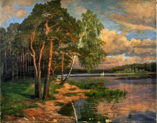 Markische Seenlandschaft Mit Kiefernwald Oil Painting by Ernst Lucke