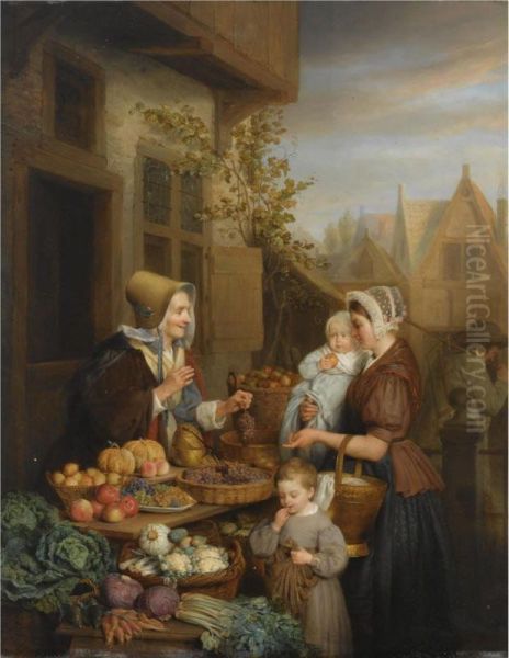 At The Vegetable Market Oil Painting by Frans Josef Luckx