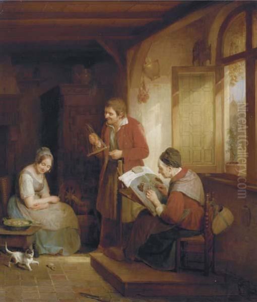 Domestic Duties Oil Painting by Frans Josef Luckx