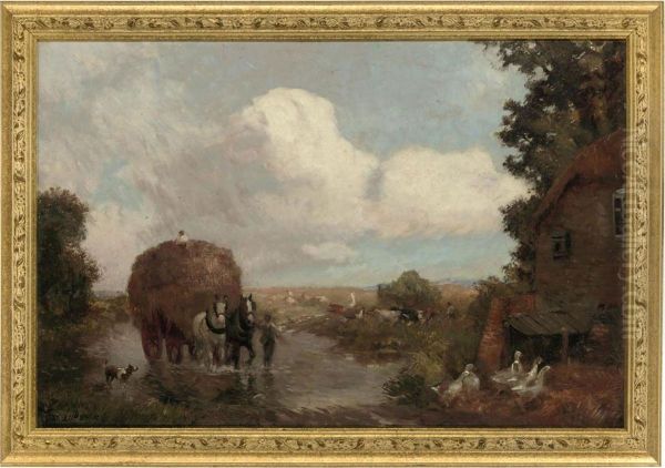 Crossing The Ford Oil Painting by Max Ludby