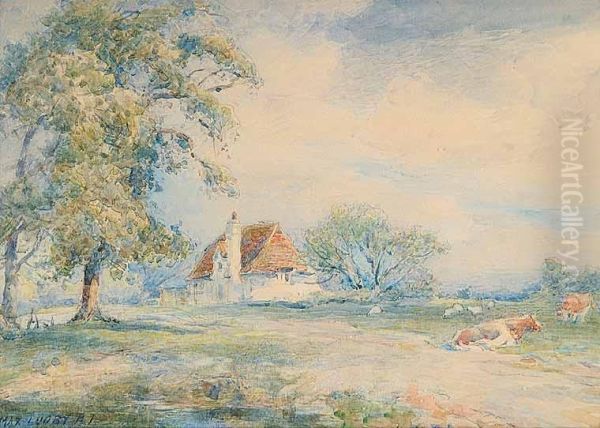 English Farmhouse And Pasture Oil Painting by Max Ludby