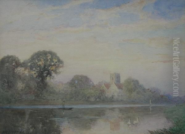 The Church By The River Oil Painting by Max Ludby