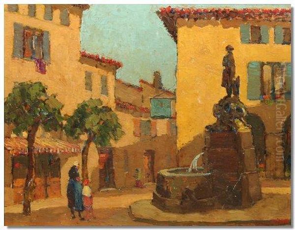 Ludlow, Continental Townsquare With Figures Oil Painting by Mary Sophia Ludlow