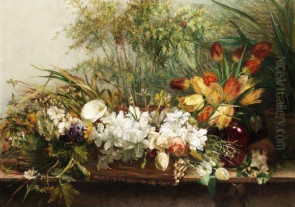 Still Life Of Flowers Oil Painting by Marguerite Cathelin Ludovici