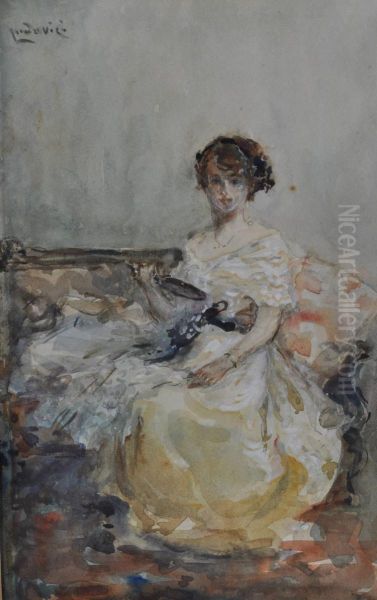 Young Woman Wearing A Ballgown Oil Painting by Albert Ludovici