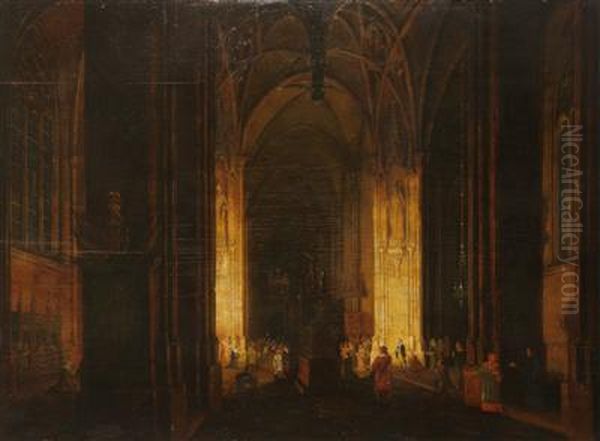 An Interior Of A Gothic Church Oil Painting by Kohl Ludvik