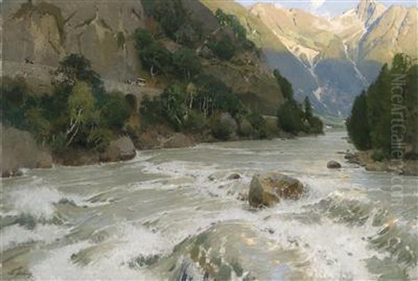 Eingang Ins Otzthal In Tirol Oil Painting by Carl Julius Ludwig