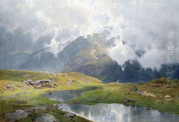 Cloudy Landscape In High Mountains Oil Painting by Carl Julius Ludwig