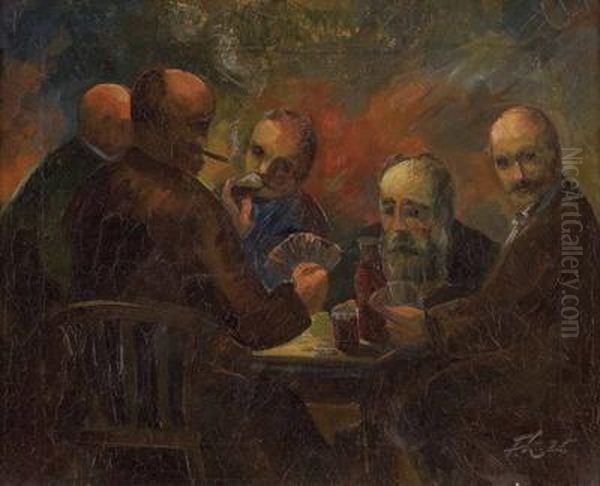 Herrenrunde Beim Kartenspiel by Franz Josef Ludwig