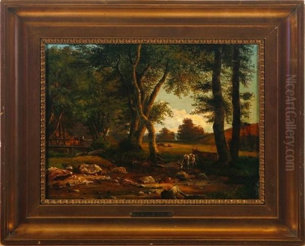 Parti Ved En Aa I Naerheden Af Byen Malant I Holstein Oil Painting by Johann Ludwig Hansen