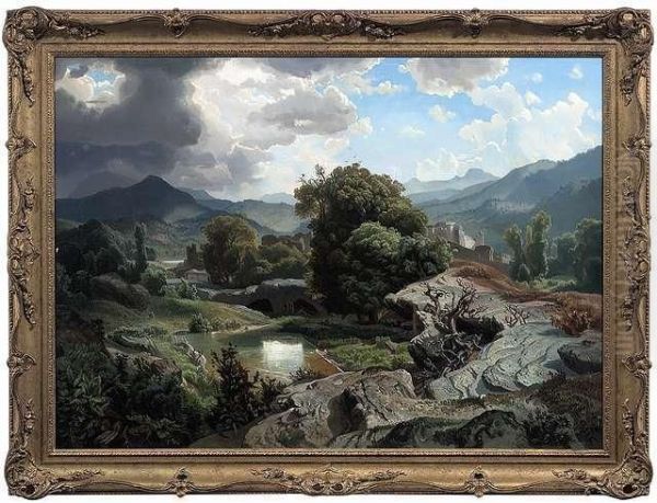 Extensive Summery Landscape With Ruins Oil Painting by Heinrich Ludwig