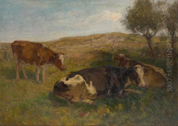 Vaches Au Pre Oil Painting by Henri Louis Ludwig