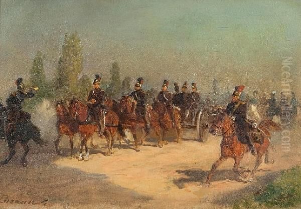 Bavarian Horse Artillery Oil Painting by Henri Louis Ludwig