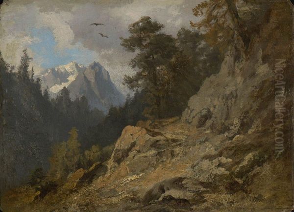 Gebirgslandschaft. Oil Painting by Henri Louis Ludwig