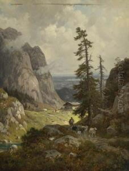 Gebirgslandschaft. Oil Painting by Henri Louis Ludwig