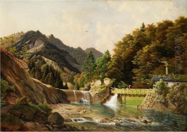 Gebirgslandschaft Mit Grosserbachschleuse Oil Painting by Michael Lueger