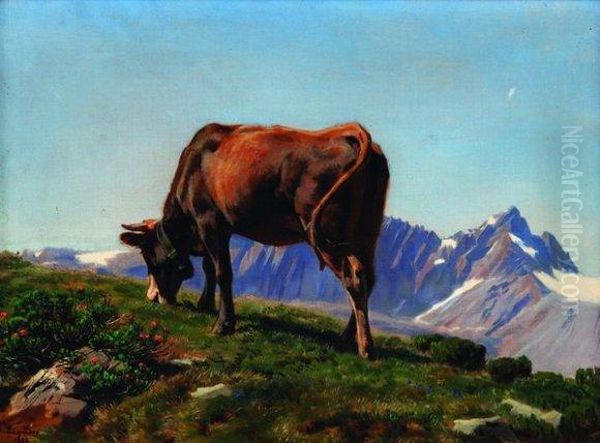 Vache A L'alpage Oil Painting by Albert Lugardon