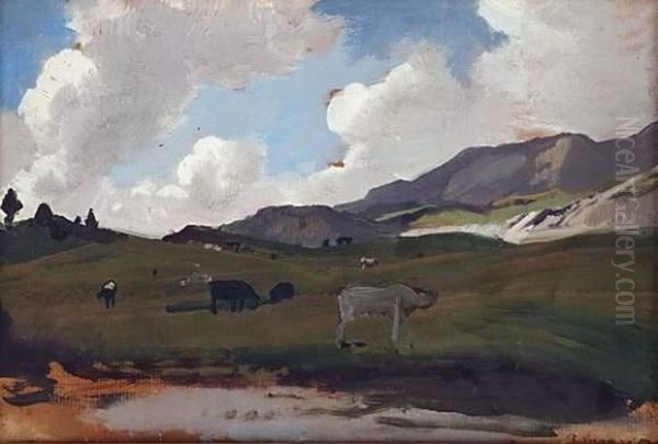 Vaches A L'alpage Oil Painting by Albert Lugardon