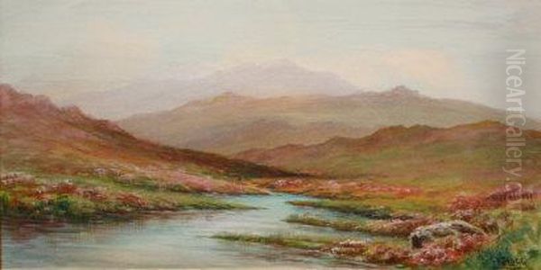 Highland Heather Moorland Views With Mountain Backdrops by Robert James Lugg