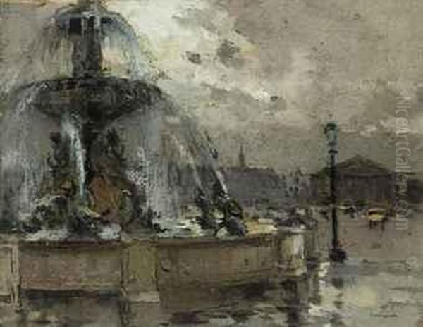 Place De La Concorde Oil Painting by Ferdinand Jean Luigini