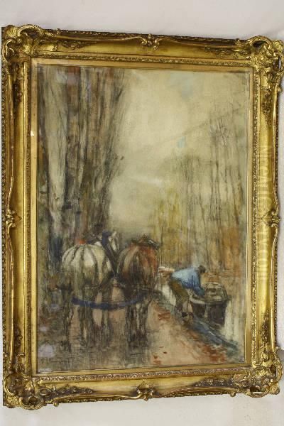 Boer Met Paarden Op Jaagpad Langs Een Vaart Oil Painting by Ferdinand Jean Luigini