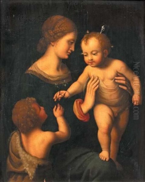 La Vierge Avec L'enfant Jesus Et Saint-jean-baptiste Enfant Oil Painting by Bernardino Luini