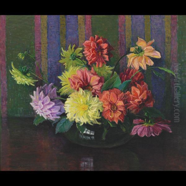 Still Life - Bowl Of Dahlias by Harriet Randall Lumis