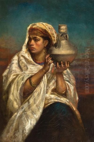 Arab Woman Holding A Pitcher Oil Painting by Augustus Savile Lumley