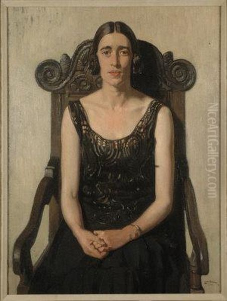 Portrait Of A Lady Seated On A Chair Oil Painting by Ernest Stephen Lumsden