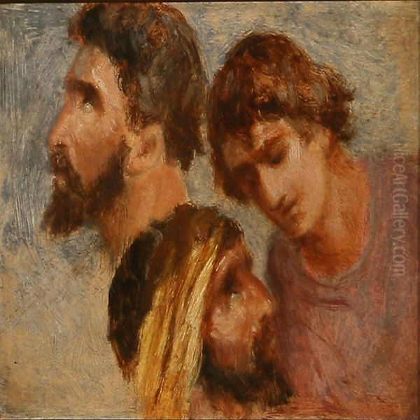 Study Of Three Male Heads Oil Painting by Anker Lund