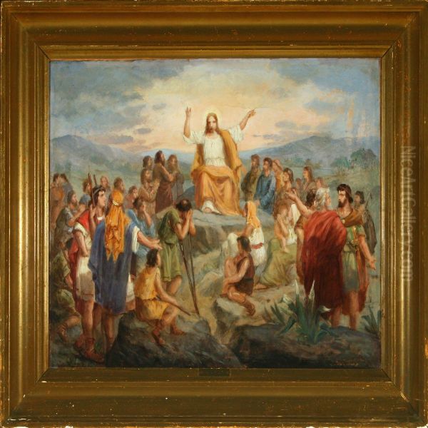 Christ Is Blessing The Crowd Oil Painting by Anker Lund