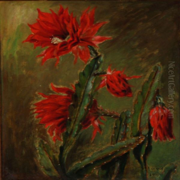 Cactus With Red Flowers Oil Painting by Carl Lund