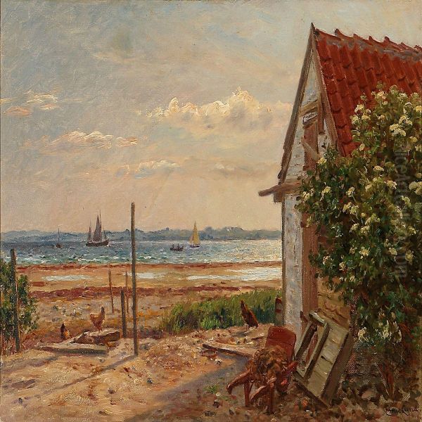 Summer Day At A Danish Coast Oil Painting by Emil Carl Lund