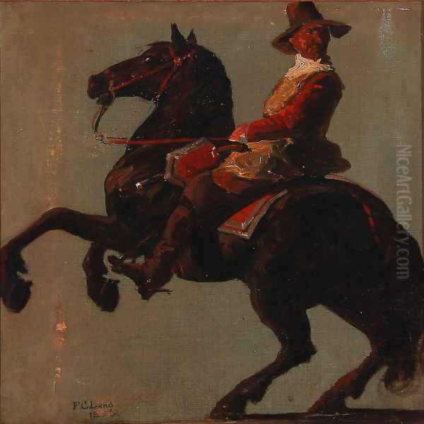 A Rider On A Rearing Horse Oil Painting by Frederick Christian Lund