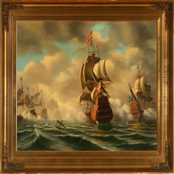 The Battle Of Koge Bay Oil Painting by Fritz V. Lund