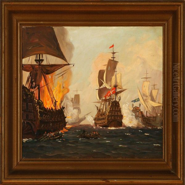 The Battle Of Koge Bay,denmark Oil Painting by Fritz V. Lund