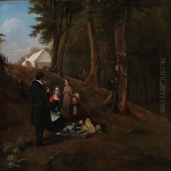 A Family On Picnic At Kirsten Piil In The Deer Garden, Denmark Oil Painting by Johan Ludvig G. Lund